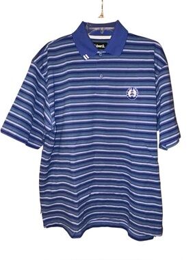 Ashworth EZ-Tech Golf PGA Club Polo Shirt Men’s Large Blue Striped Cotton